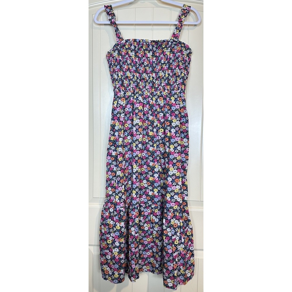 GAP Smocked Top Maxi Dress M Multi Floral Cotton Cottage Boho Chic Beachy cotton